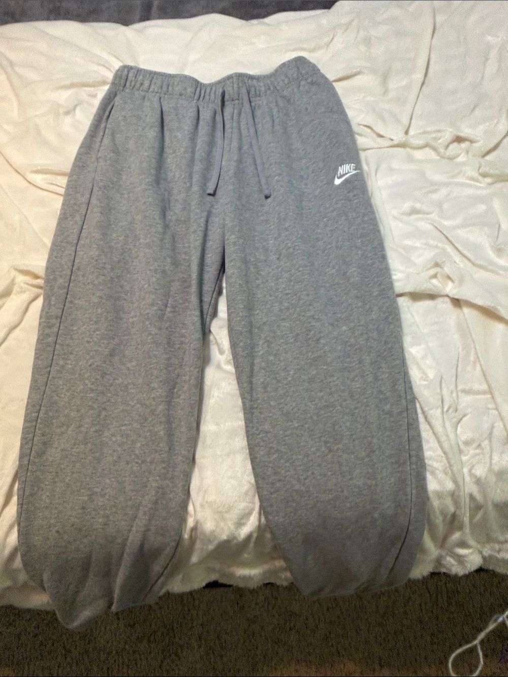 Nike Kids Gray Fleece Joggers with Drawstring
